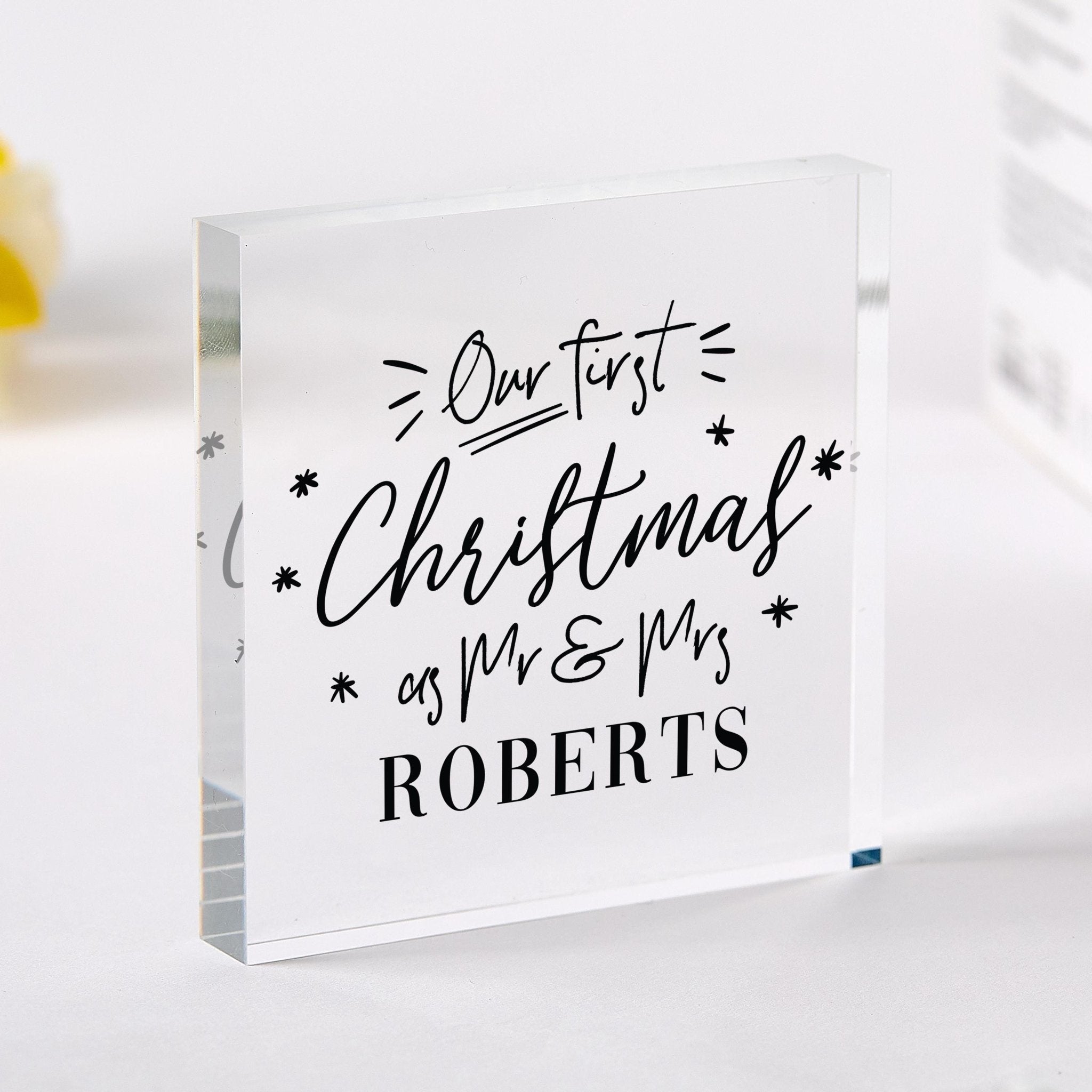 Our First Christmas as Mr & Mrs Acrylic Plaque Custom Last name Keepsake Gift for Newlywed Couple