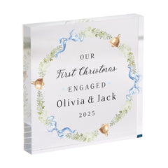 Our First Christmas Engaged Acrylic Block – Elegant Festive Gift for Fiancé or Fiancée