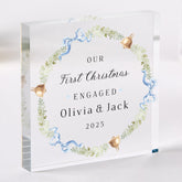 Our First Christmas Engaged Acrylic Block – Elegant Festive Gift for Fiancé or Fiancée