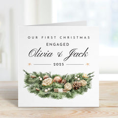 Our First Christmas Engaged Card for Fiancé or Fiancée Elegant 1st Xmas Engagement Winter Pine Design