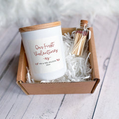 Our First Valentines As Mr & Mrs Last Name Happy Valentine'S Day Candle Gift For Newlywed Her Him Soy Wax Candle
