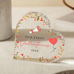 Our First Valentine’s Day Acrylic Heart Keepsake – Romantic Gift for Girlfriend or Wife