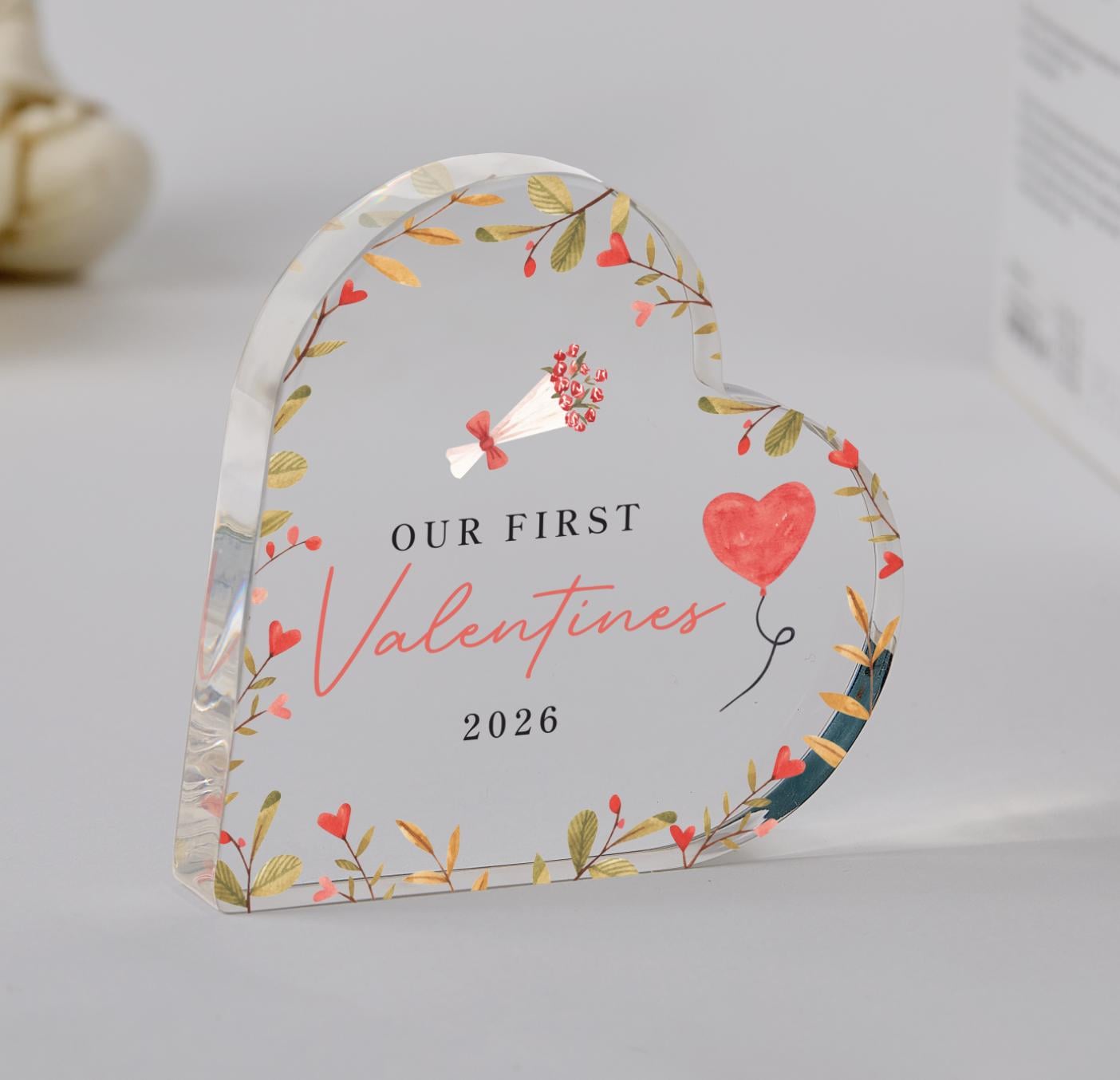 Our First Valentine’s Day Acrylic Heart Keepsake – Romantic Gift for Girlfriend or Wife