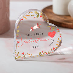 Our First Valentine’s Day Acrylic Heart Keepsake – Romantic Gift for Girlfriend or Wife