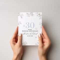 Pearl Wedding Anniversary Card 30th Personalised Couple Name Elegant Floral Design Keepsake Gift Idea For Mum Dad Parents Grandparents Nanny