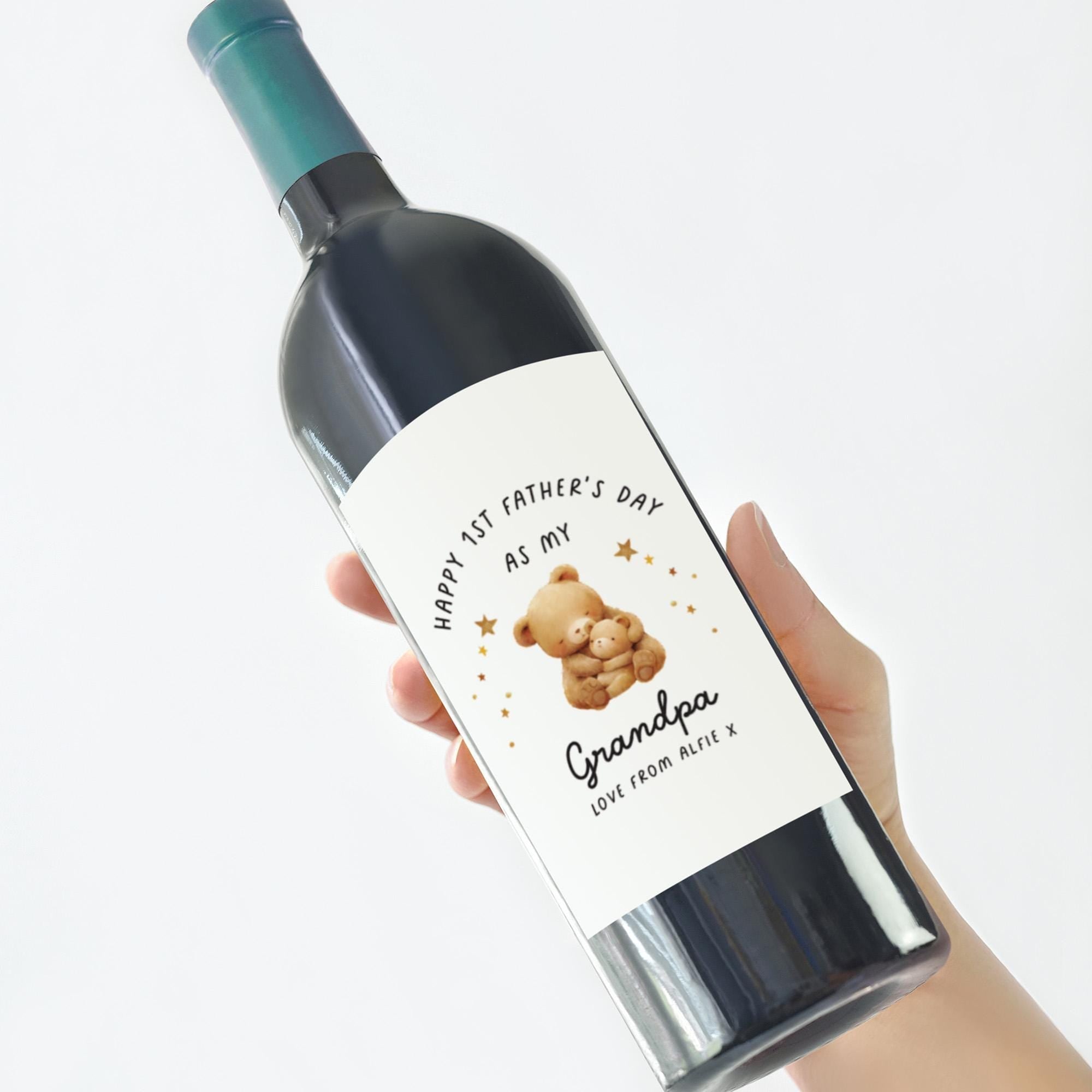 Personalised 1st Father’s Day Gift for Grandpa Wine Prosecco Label Grandpa Keepsake Gift Cute Teddy Bear Special Grandchild Bottle Sticker