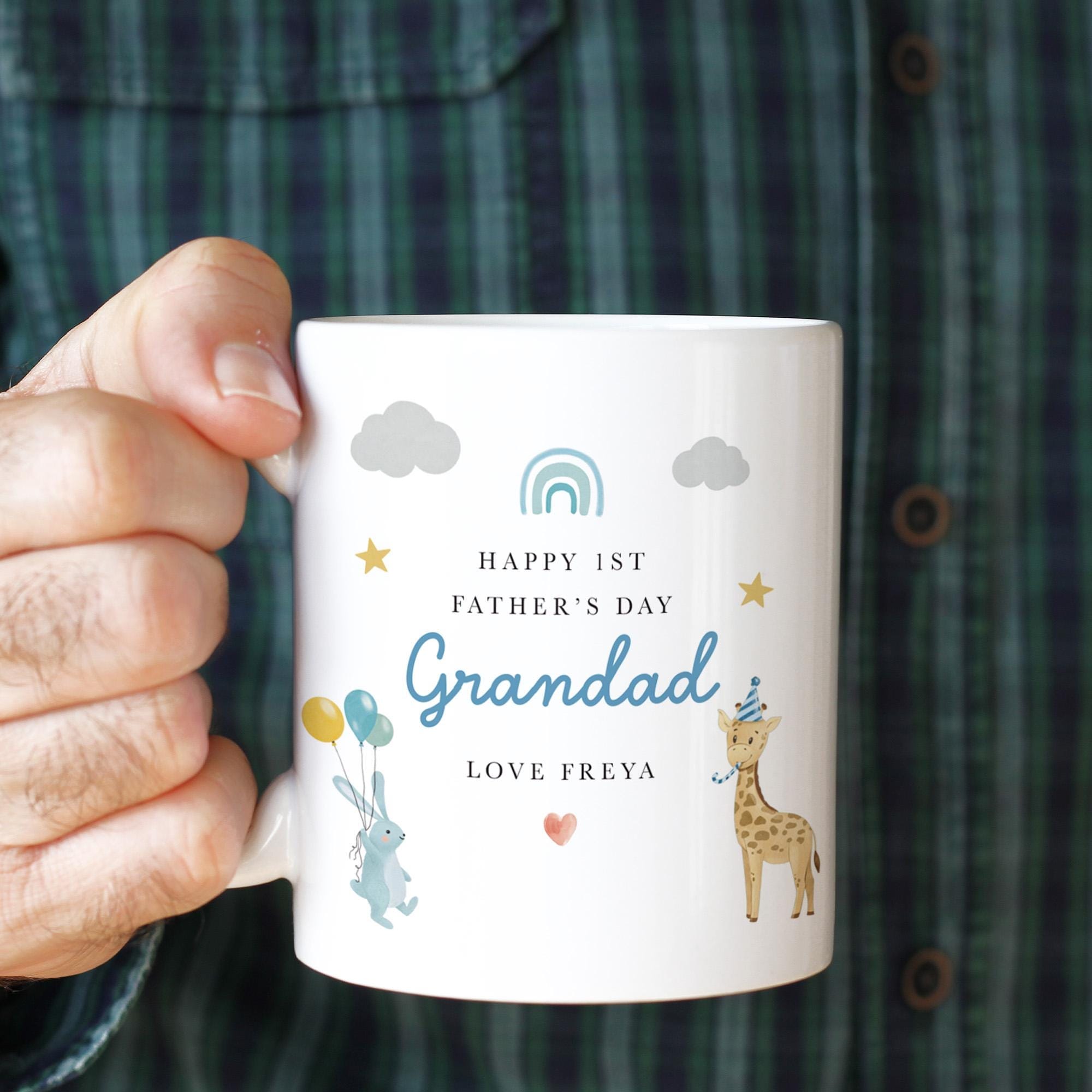 Personalised 1st Father's Day Mug and Coaster Set for Grandad Cute Animal Design Gift from Baby Bump with Name First Fathers Day Keepsake