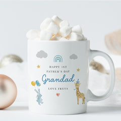 Personalised 1st Father's Day Mug and Coaster Set for Grandad Cute Animal Design Gift from Baby Bump with Name First Fathers Day Keepsake