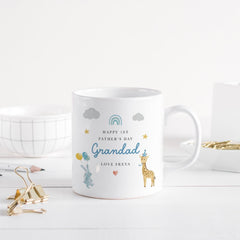 Personalised 1st Father's Day Mug and Coaster Set for Grandad Cute Animal Design Gift from Baby Bump with Name First Fathers Day Keepsake