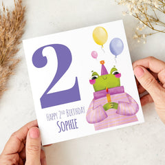 Personalised 2nd Birthday Card Cute Frog Design Name Toddler Birthday Card Fun Colourful Keepsake for Child Grandchild Niece Nephew I am Two