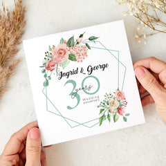 Personalised 30th Wedding Anniversary Card Floral Design Custom Names Gift for Husband Wife Parents Friends Celebration Gift Card