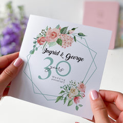 Personalised 30th Wedding Anniversary Card Floral Design Custom Names Gift for Husband Wife Parents Friends Celebration Gift Card