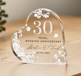 Personalised 30th Wedding Anniversary Gift Pearl Anniversary Present Heart - Shaped Acrylic Plaque Custom Keepsake with Names Date Mum Dad