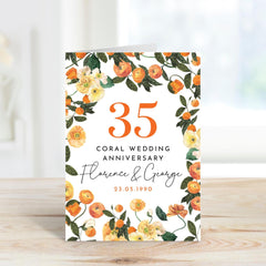 Personalised 35th Coral Wedding Anniversary Card with Names and Date Elegant Floral Keepsake for Couple Husband Wife Grandparents Mum Dad