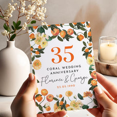 Personalised 35th Coral Wedding Anniversary Card with Names and Date Elegant Floral Keepsake for Couple Husband Wife Grandparents Mum Dad
