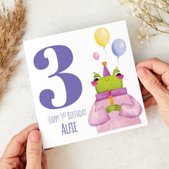 Personalised 3rd Birthday Card Fun Frog Name Toddler Birthday Card Colourful Children’s Keepsake for Nephew Niece Grandson Granddaughter Son