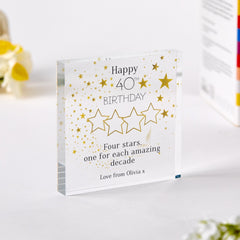 Personalised 40th Birthday Acrylic Plaque Elegant Star - Themed Keepsake with Name Milestone Gift for Her Friend Colleague Forty and Fabulous
