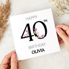 Personalised 40th Birthday Card with Name Forty Elegant Floral Design Special Gift for Her friends wife fiancé 40 Birthday