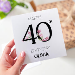 Personalised 40th Birthday Card with Name Forty Elegant Floral Design Special Gift for Her friends wife fiancé 40 Birthday