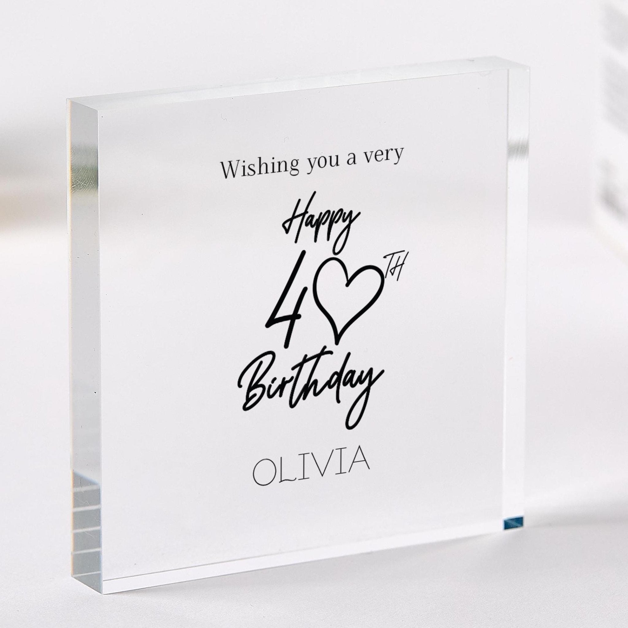 Personalised 40th Birthday Gift for Her Acrylic Plaque Elegant Milestone Gift Forty Birthday Name Keepsake for 40 Daughter Mum Sister Friend