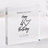 Personalised 40th Birthday Gift for Her Acrylic Plaque Elegant Milestone Gift Forty Birthday Name Keepsake for 40 Daughter Mum Sister Friend