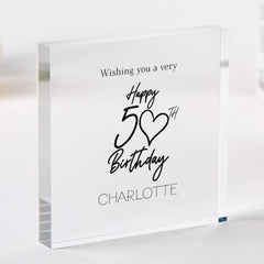Personalised 50th Birthday Gift for Her Acrylic Plaque Elegant Custom Name Keepsake Special Milestone Gift for Memorable Fifty Celebrations
