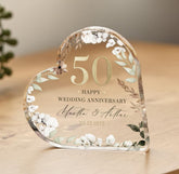 Personalised 50th Wedding Anniversary Gift Golden Heart - Shaped Acrylic Plaque Custom Keepsake with Names Date Elegant Gold Wedding Present