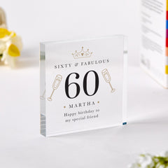 Personalised 60th Birthday Acrylic Plaque Sixty & Fabulous Keepsake Gift for Her Custom Name Milestone Display Block