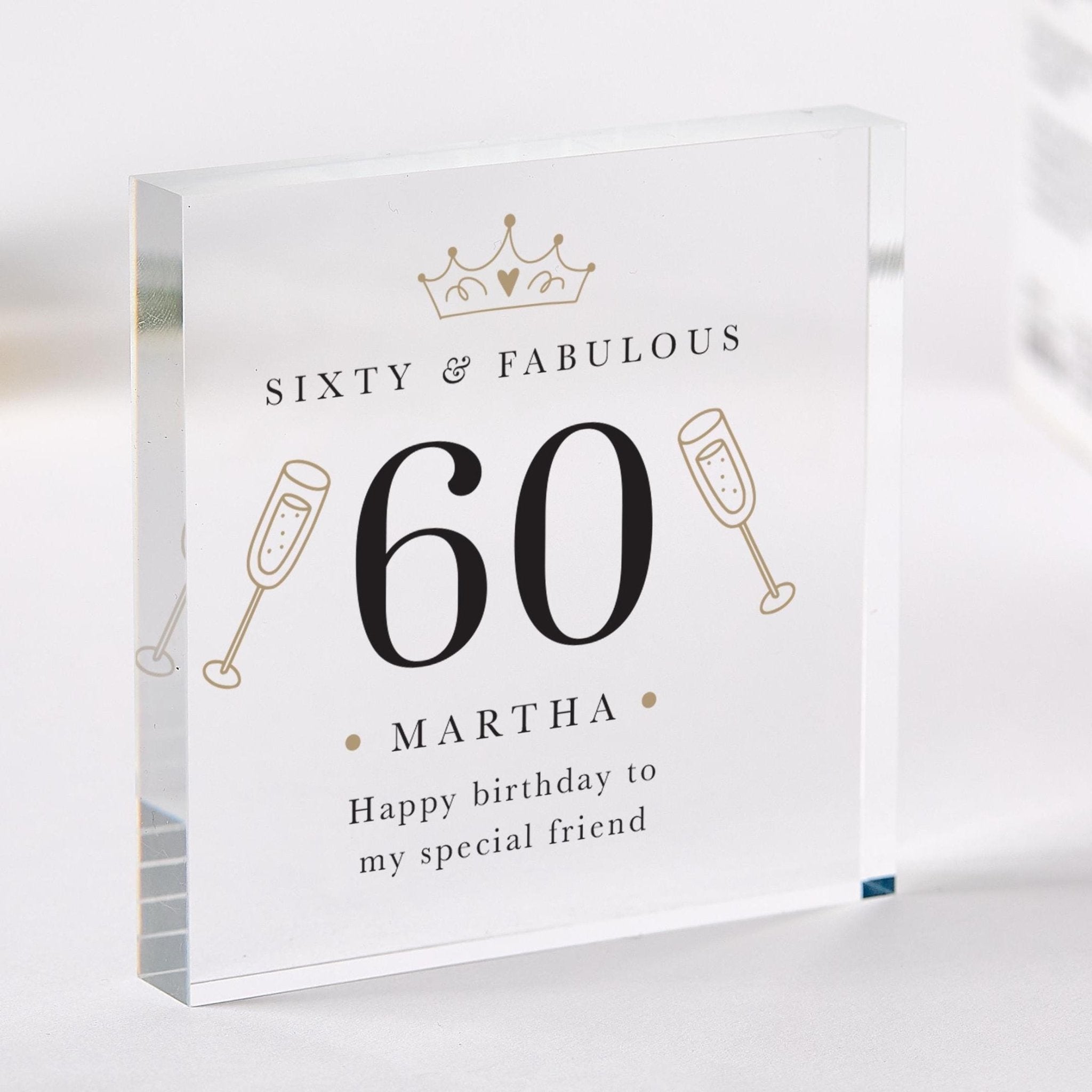 Personalised 60th Birthday Acrylic Plaque Sixty & Fabulous Keepsake Gift for Her Custom Name Milestone Display Block