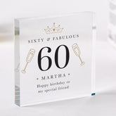 Personalised 60th Birthday Acrylic Plaque Sixty & Fabulous Keepsake Gift for Her Custom Name Milestone Display Block