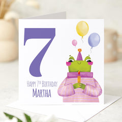 Personalised 7th Birthday Card Fun Frog Design Colourful Kids Seventh Birthday Greeting Keepsake for Children Grandchild Niece Nephew Gift