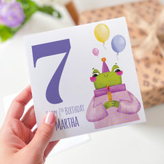 Personalised 7th Birthday Card Fun Frog Design Colourful Kids Seventh Birthday Greeting Keepsake for Children Grandchild Niece Nephew Gift