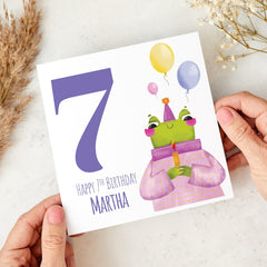 Personalised 7th Birthday Card Fun Frog Design Colourful Kids Seventh Birthday Greeting Keepsake for Children Grandchild Niece Nephew Gift