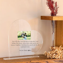 Personalised Acrylic Heart Plaque for Dad, Custom Daddy Photo Gift, Father’s Day Keepsake