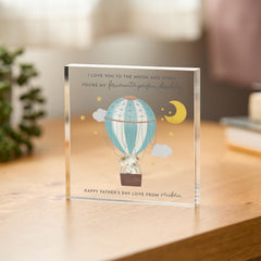 Personalised Acrylic Plaque for Daddy Personalised Father's Day Gift I Love You to the Moon and Stars Cute Hot Air Balloon Keepsake