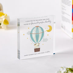 Personalised Acrylic Plaque for Daddy Personalised Father's Day Gift I Love You to the Moon and Stars Cute Hot Air Balloon Keepsake