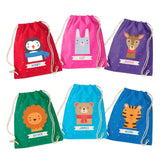 Personalised Animal Drawstring Bag, Kids Name Gym Sack, Custom Nursery PE School Kit, Birthday Gift