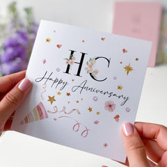 Personalised Anniversary Card for Couple Friend or Mum and Dad Grandma Grandad Confetti Party Design Custom Initials Happy 10th 20th 30th 40