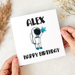 Personalised Astronaut Birthday Card for Boy Space Theme Card with Name Fun Cosmic Design for Son Brother Nephew Grandson 4th 5th 6th 7th 8