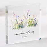 Personalised Auntie Acrylic Block – Christmas Birthday Gift for New Aunt – Name and Established Year Design