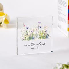 Personalised Auntie Acrylic Block – Christmas Birthday Gift for New Aunt – Name and Established Year Design