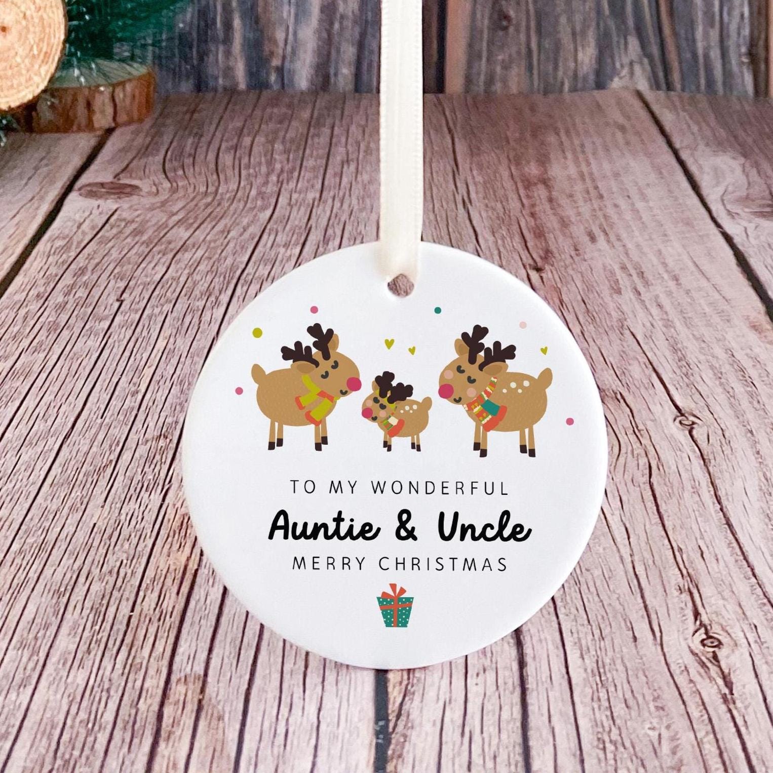 Personalised Auntie and Uncle Christmas Ornament Ceramic Tree Decoration Keepsake Gift from Niece Nephew for Aunt Uncle