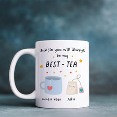 Personalised Auntie Best - Tea Mug – Cute Birthday, Mother’s Day or Christmas Present for Aunt – Funny Tea Pun Gift from Niece or Nephew