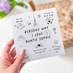 Personalised Auntie Card Reasons Why I Love You Card for Aunt from Niece or Nephew Fun Cute Appreciation Auntie's Birthday Christmas Card