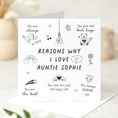 Personalised Auntie Card Reasons Why I Love You Card for Aunt from Niece or Nephew Fun Cute Appreciation Auntie's Birthday Christmas Card