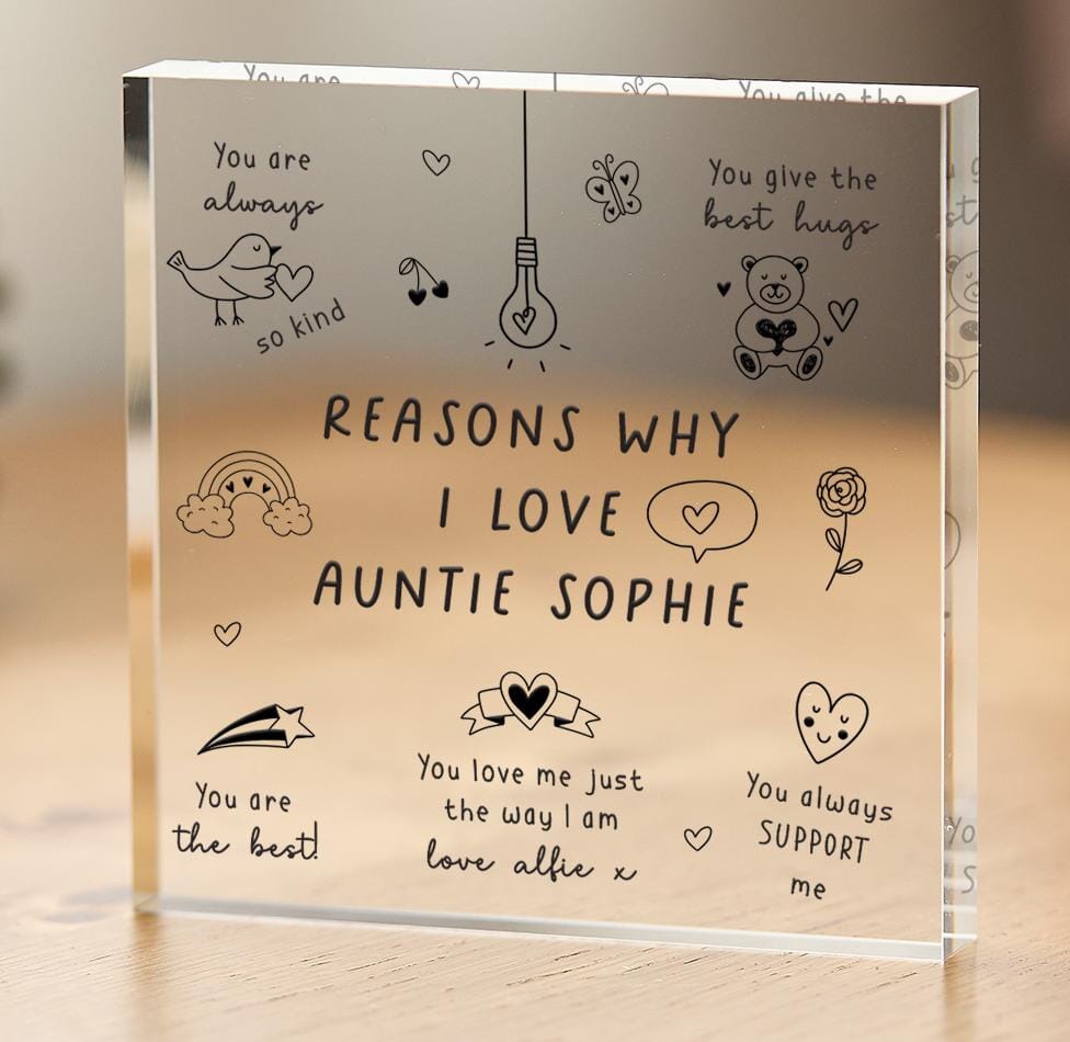 Personalised Auntie Gift Reasons Why I Love You Aunt Birthday Christmas Mother's Day Acrylic Keepsake Custom Message from Niece Nephew