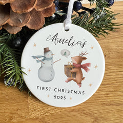 Personalised Baby First Christmas Ceramic Ornament Gift for Son Daughter Niece Nephew Grandchild Xmas Keepsake Tree Decoration with Name
