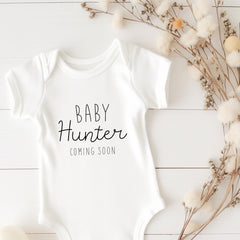 Personalised Baby Name Coming Soon Bodysuit New Baby Boy Girl Vest Pregnancy Announcement