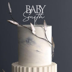 Personalised Baby Shower Cake Topper, Gender Reveal Christening Decor, Wooden Gold Silver Rose Gold Black Custom Name