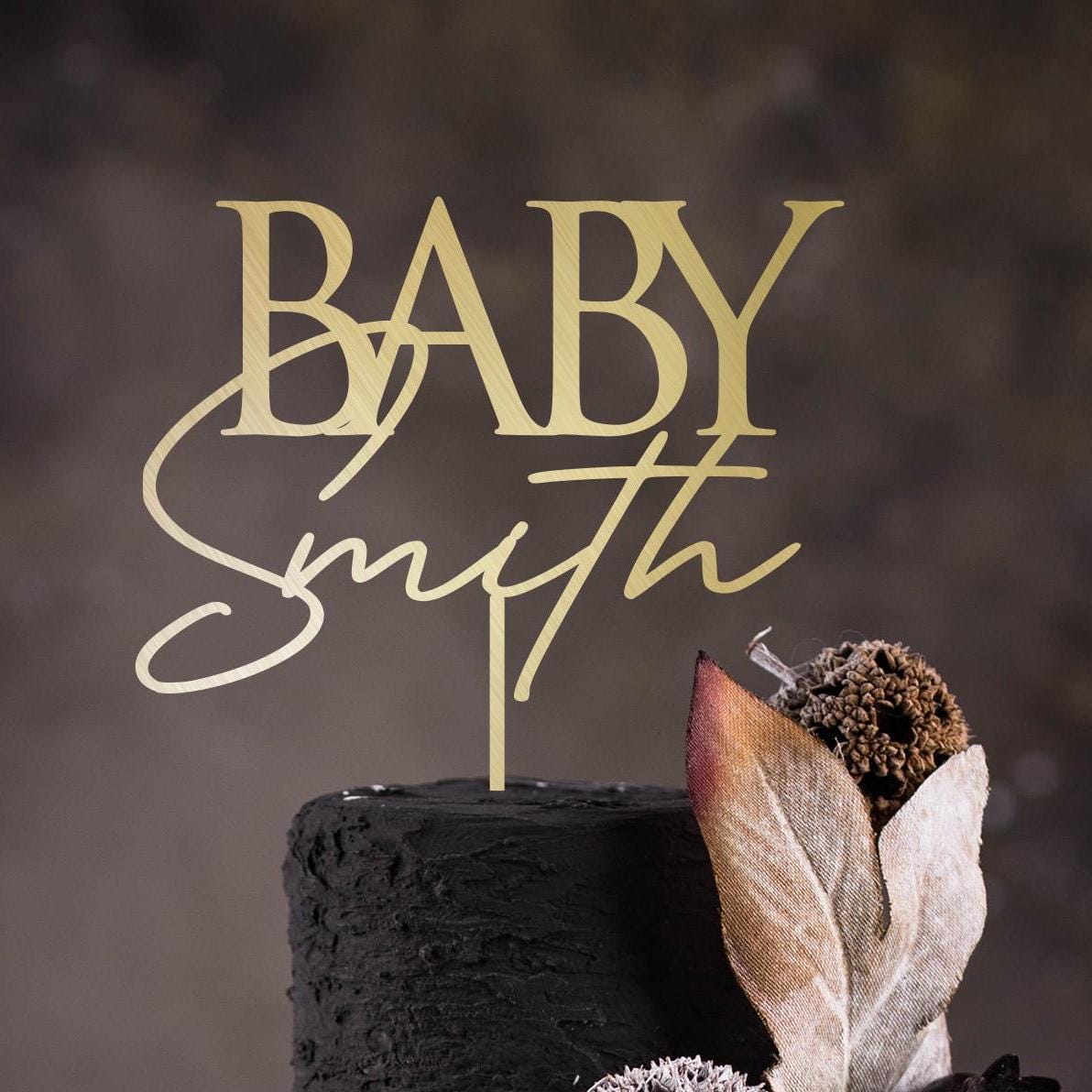 Personalised Baby Shower Cake Topper, Gender Reveal Christening Decor, Wooden Gold Silver Rose Gold Black Custom Name